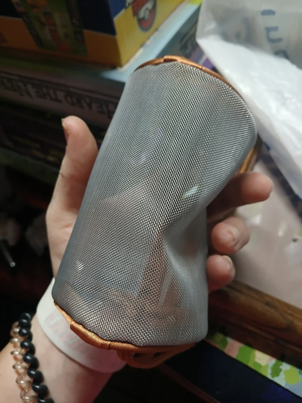Compact Gray and Copper Baby Accessory Bag